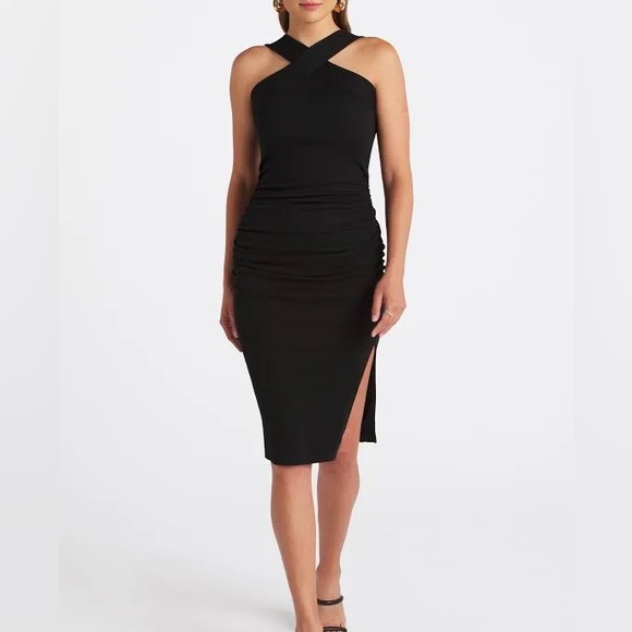 Michael Stars Opaline Black Ribbed Ruched Dress Size MP NWT - Picture 4 of 13